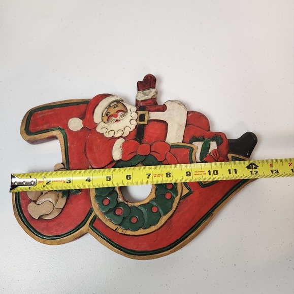 Vintage Wood Carved Santa Claus Christmas Wall Hanging Art Decor Plaque 13"x10" - Picture 7 of 9